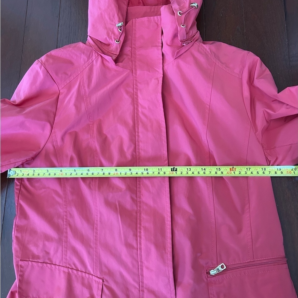 Cole Haan Packable Hooded Water-Resistant Raincoat coral size M retail $359 - Picture 12 of 15